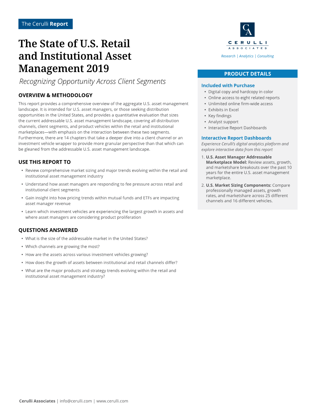 The State of U.S. Retail and Institutional Asset Management 2019 67 Table of Contents