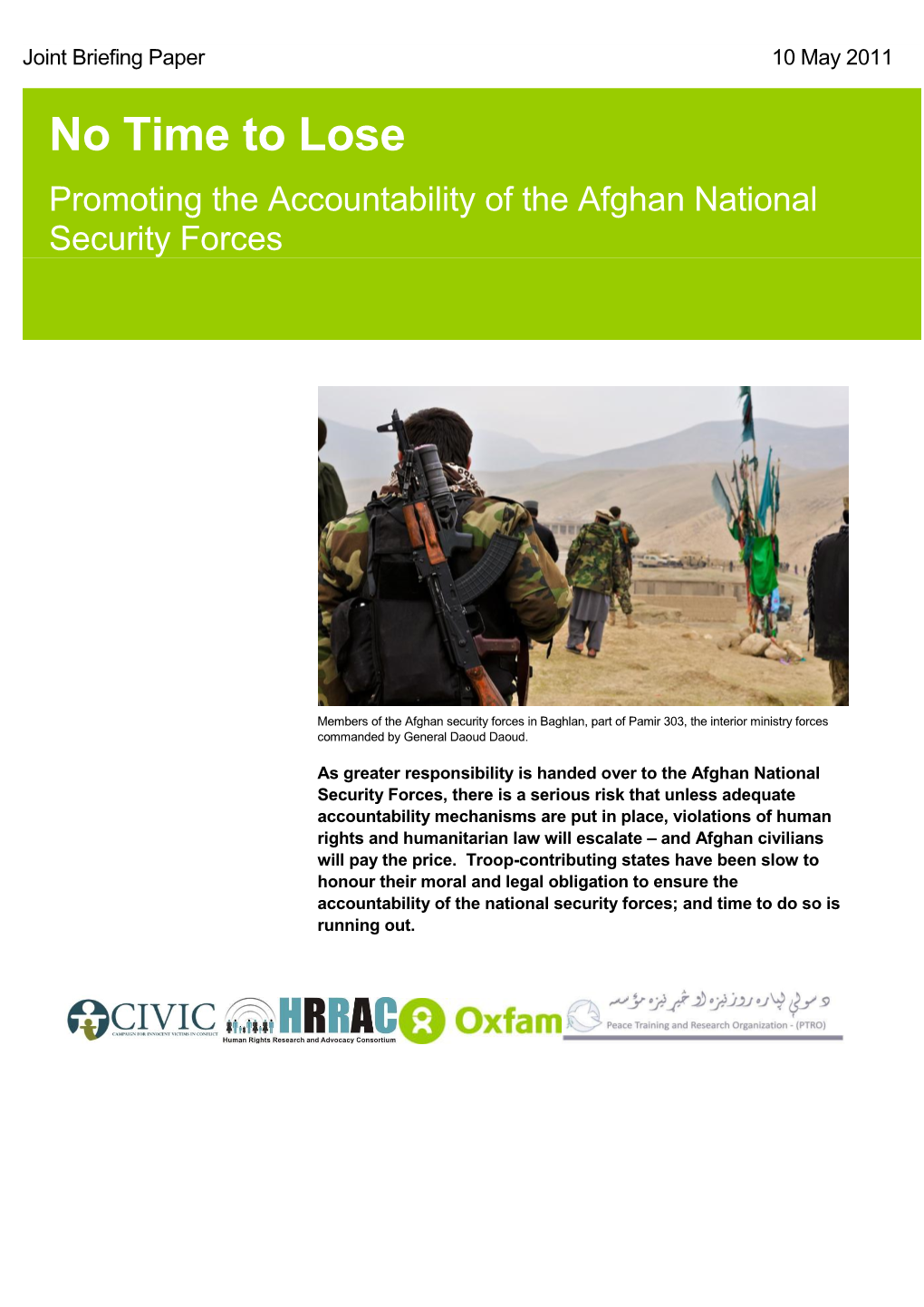 No Time to Lose Promoting the Accountability of the Afghan National Security Forces