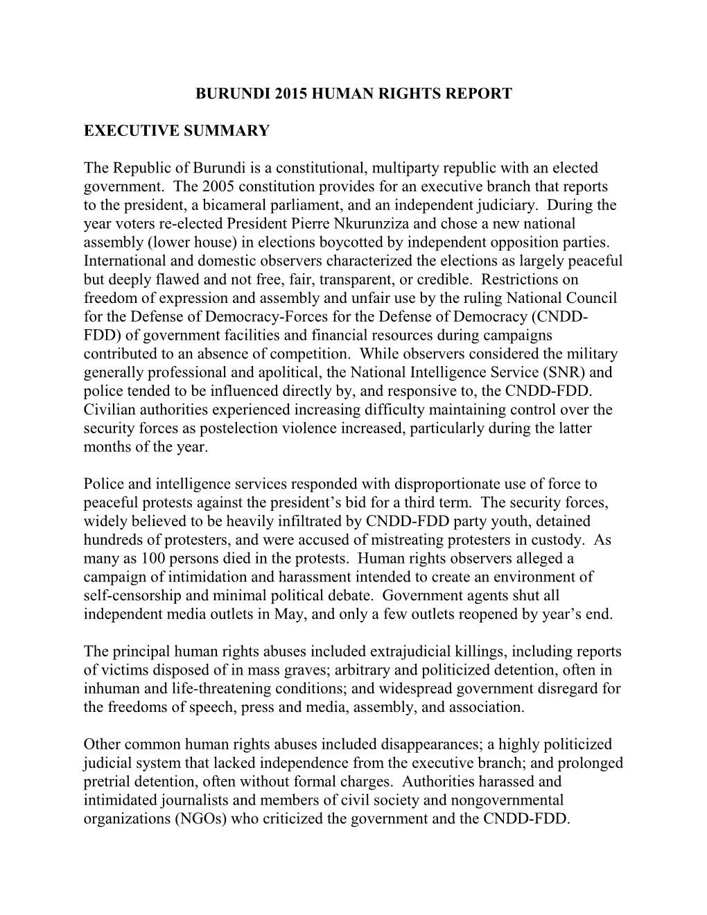 Burundi 2015 Human Rights Report