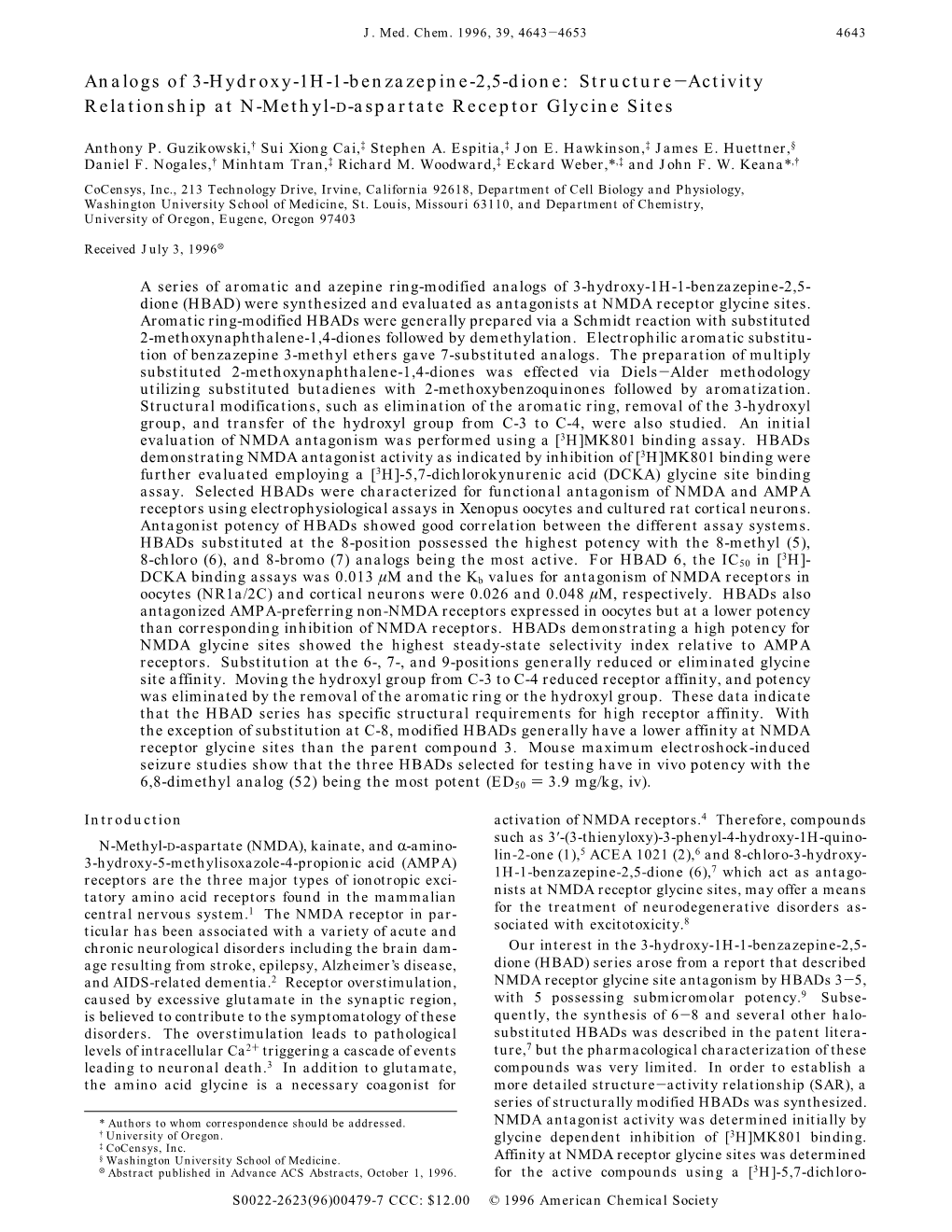 Analogs of 3-Hydroxy-1H-1-Benzazepine-2,5-Dione: Structure-Activity Relationship at N-Methyl-D-Aspartate Receptor Glycine Sites