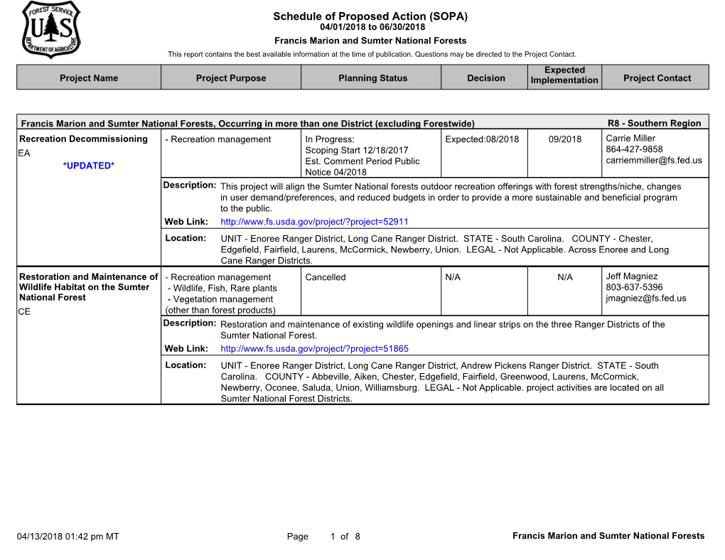 Schedule of Proposed Action (SOPA)