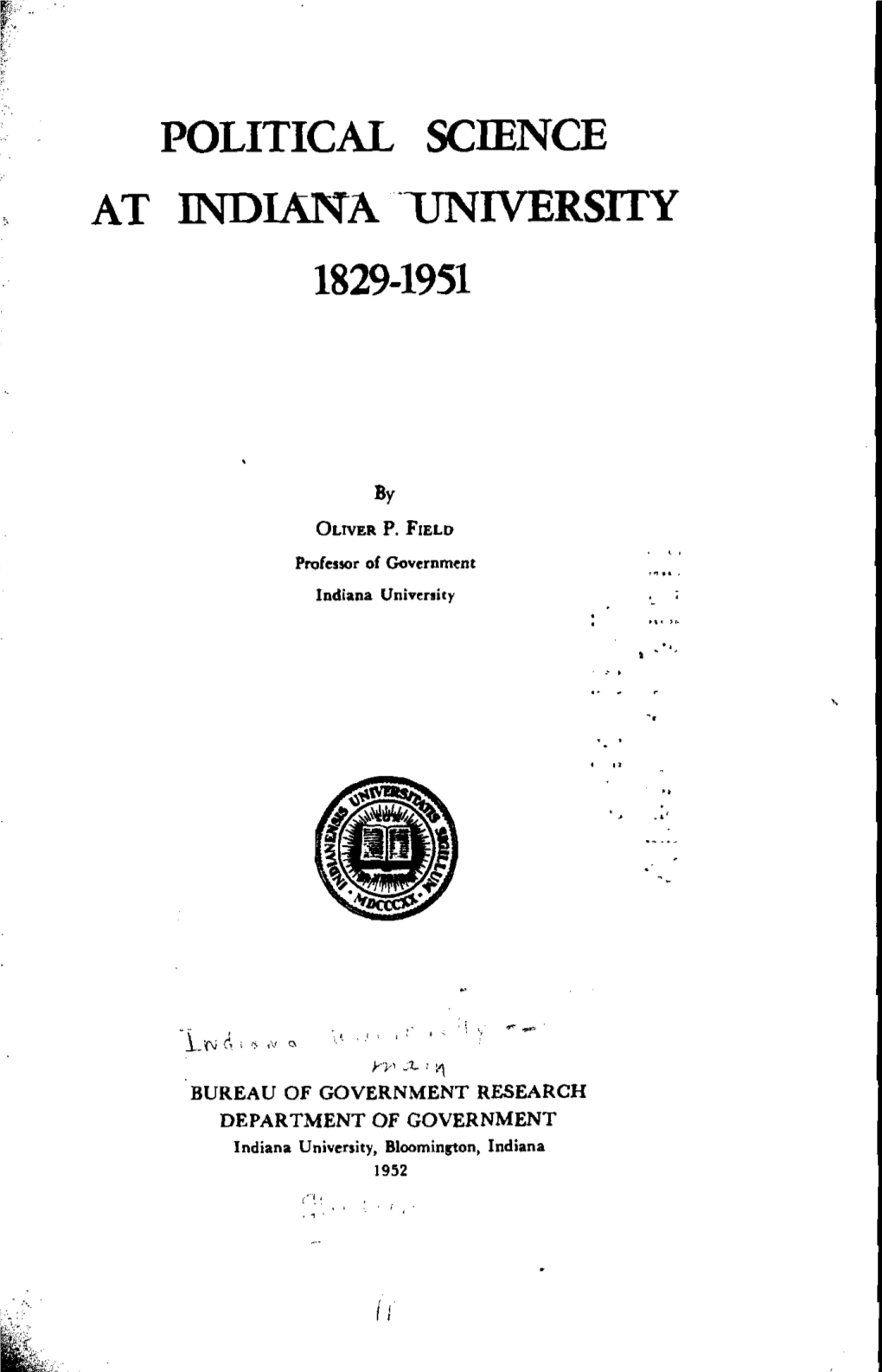 Political Science at Indiana "University 1829-1951