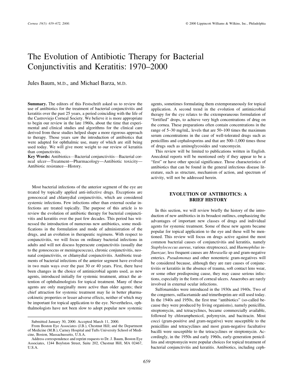 The Evolution of Antibiotic Therapy for Bacterial Conjunctivitis and Keratitis: 1970–2000