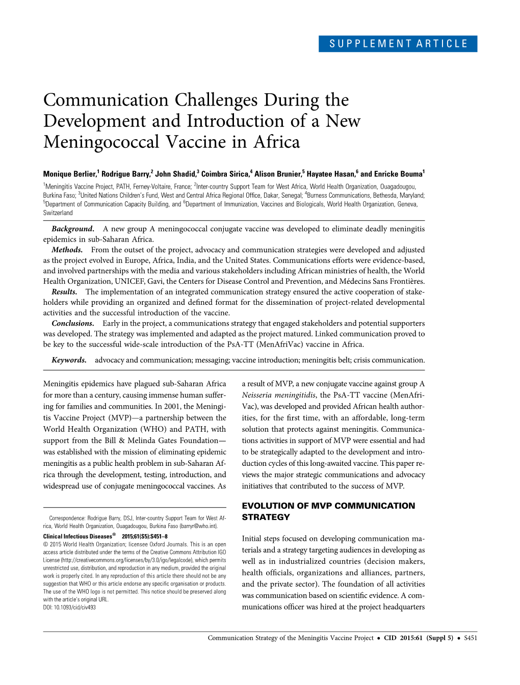 Communication Challenges During the Development and Introduction of a New Meningococcal Vaccine in Africa