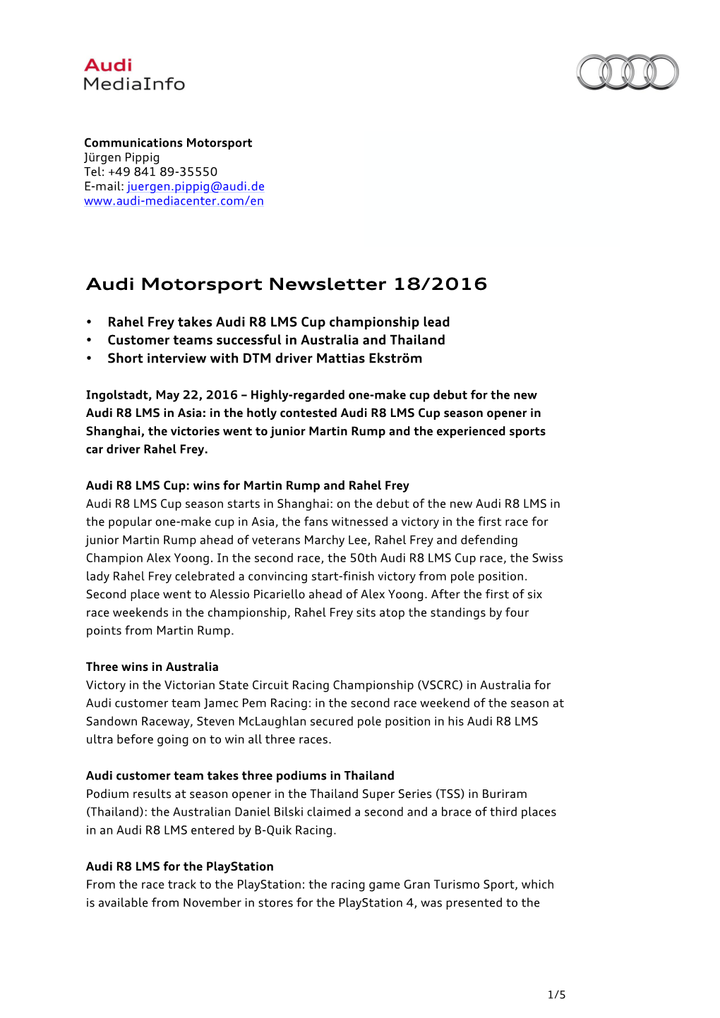 Audi Motorsport Newsletter 18/2016