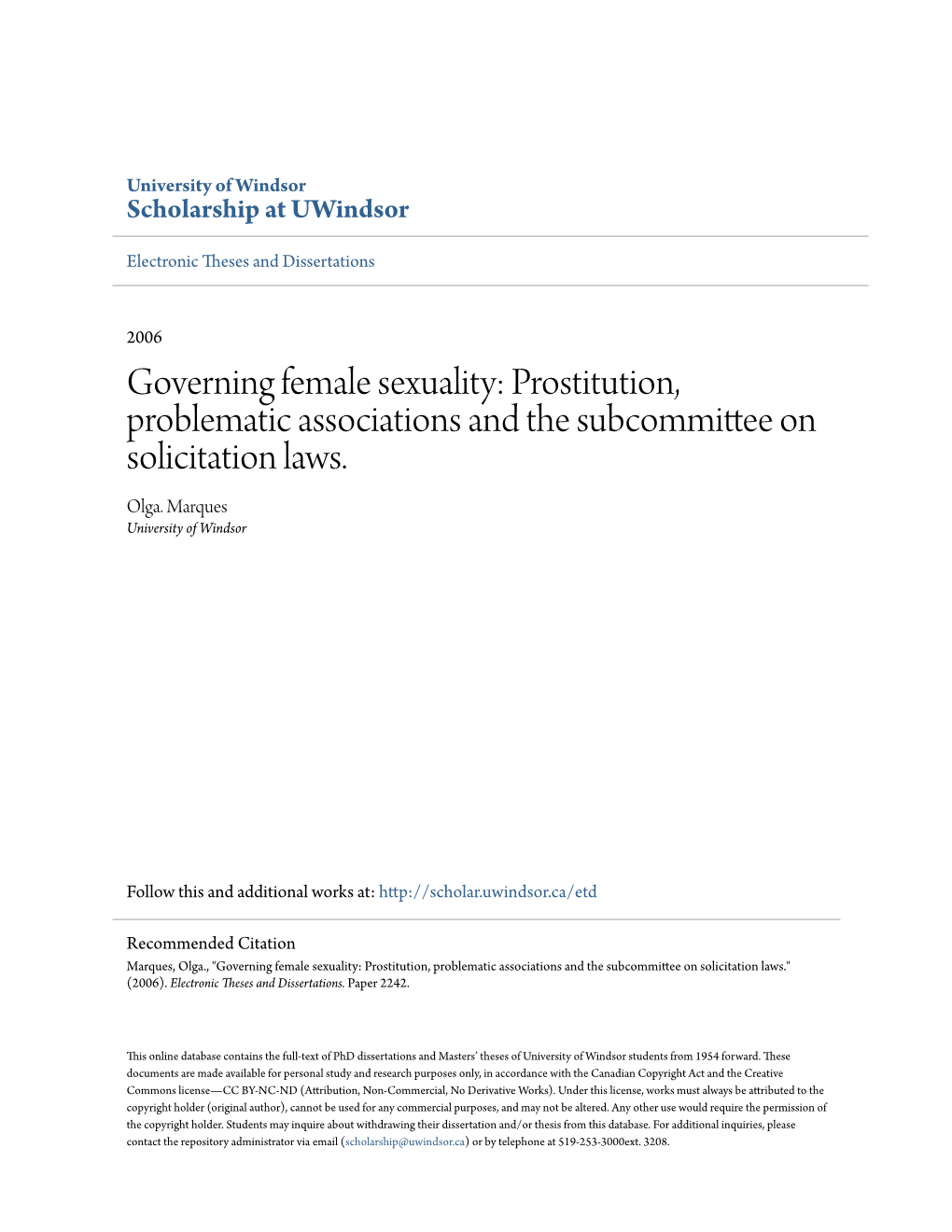 Prostitution, Problematic Associations and the Subcommittee on Solicitation Laws