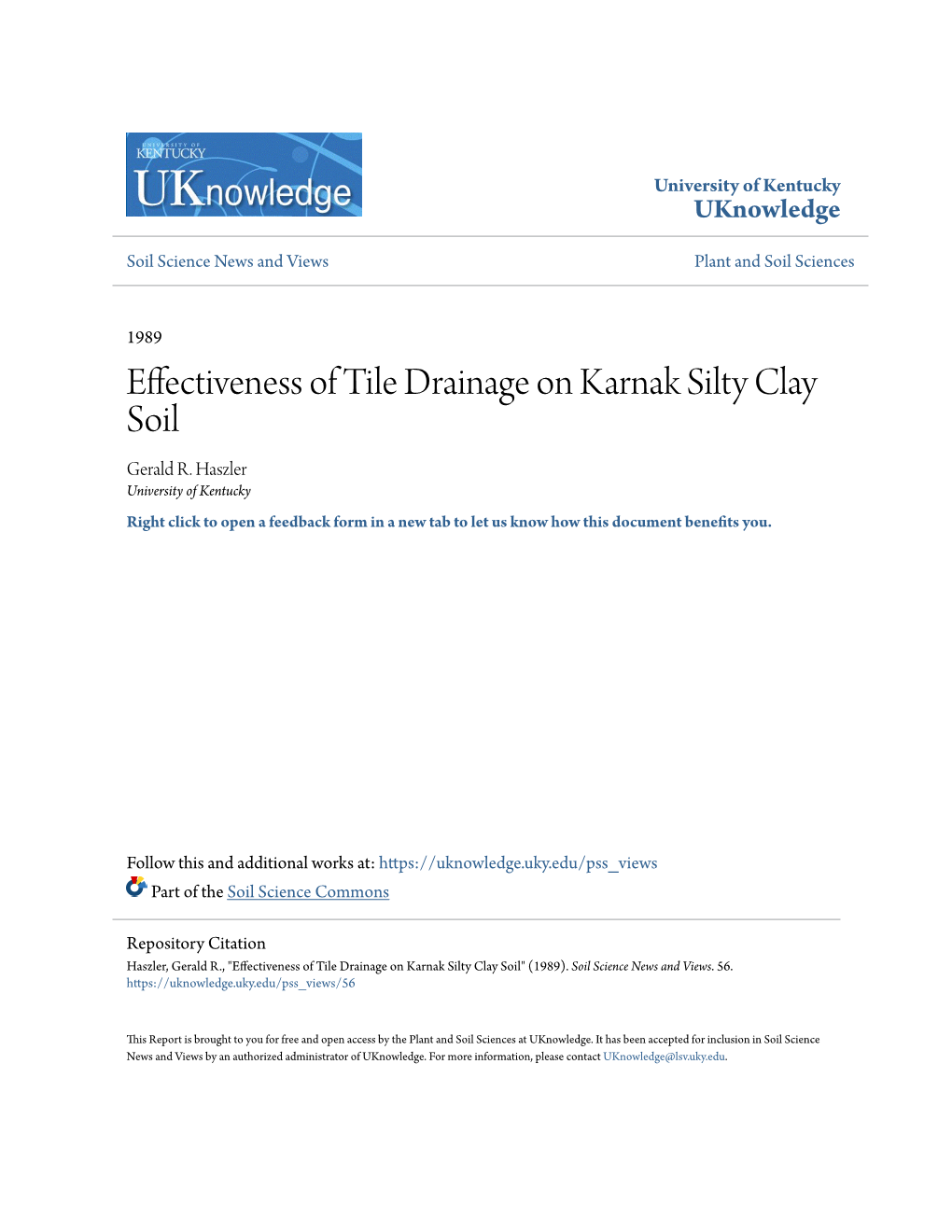 Effectiveness of Tile Drainage on Karnak Silty Clay Soil Gerald R