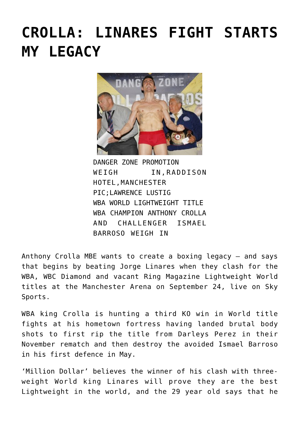 Crolla: Linares Fight Starts My Legacy