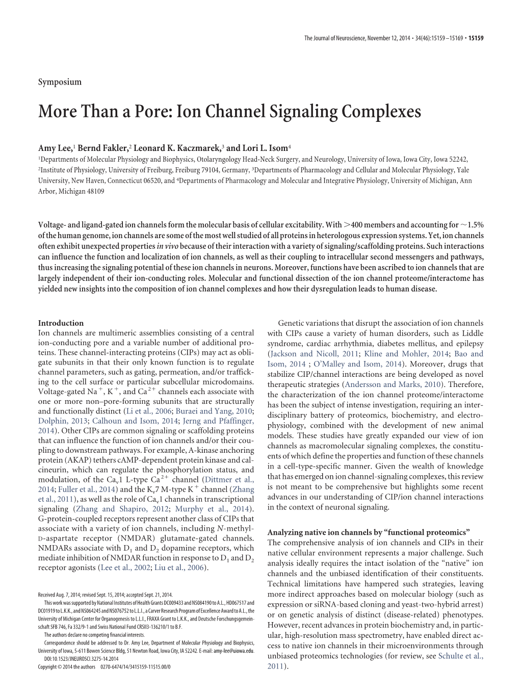 Ion Channel Signaling Complexes