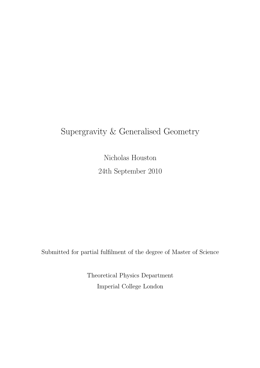 Supergravity & Generalised Geometry