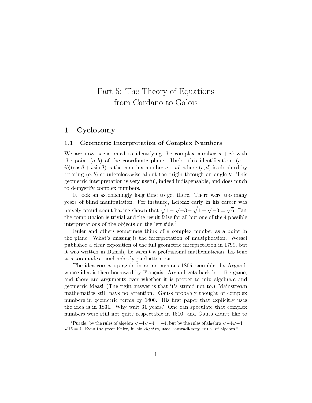 Part 5: the Theory of Equations from Cardano to Galois