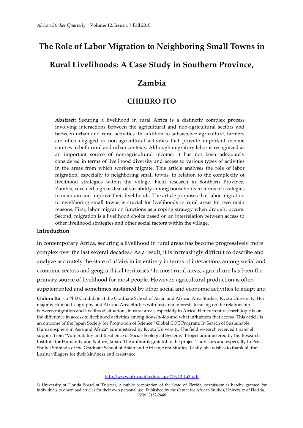 Title: Analysis of Labour Migration to Neighbouring Small Towns