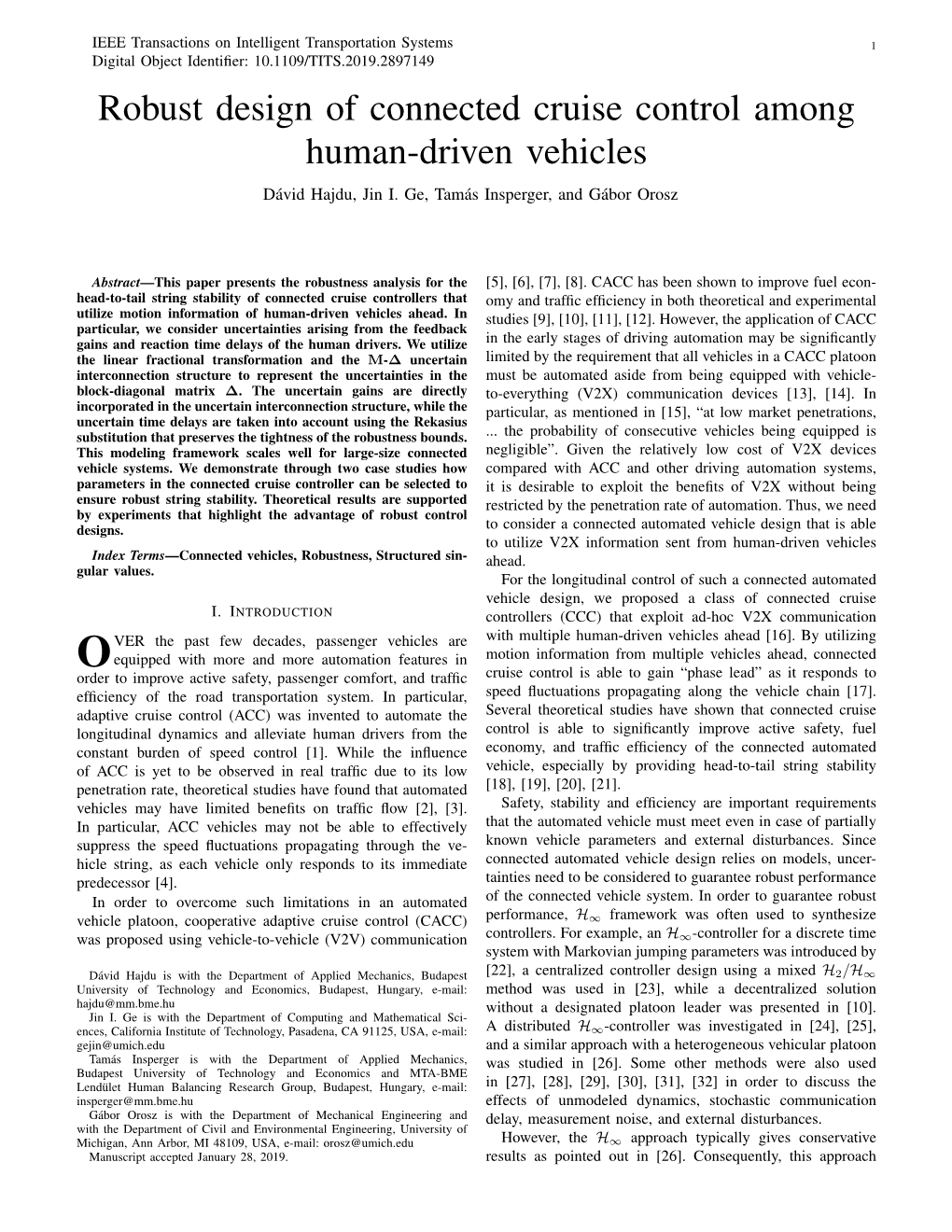 Robust Design of Connected Cruise Control Among Human-Driven Vehicles David´ Hajdu, Jin I
