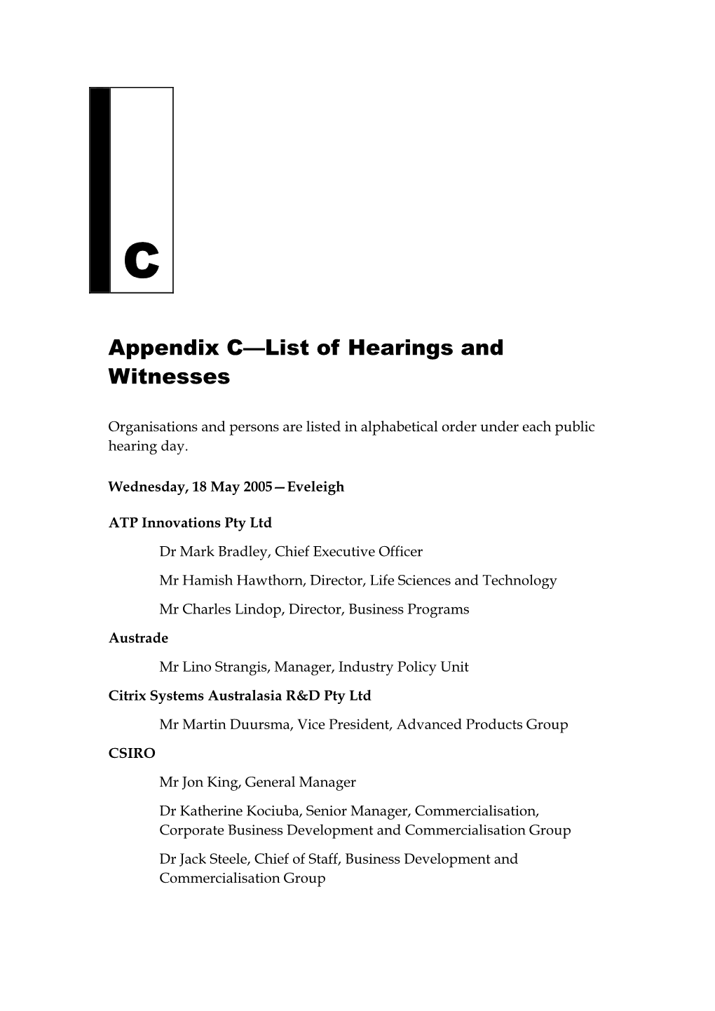 Appendix C: Hearings and Witnesses