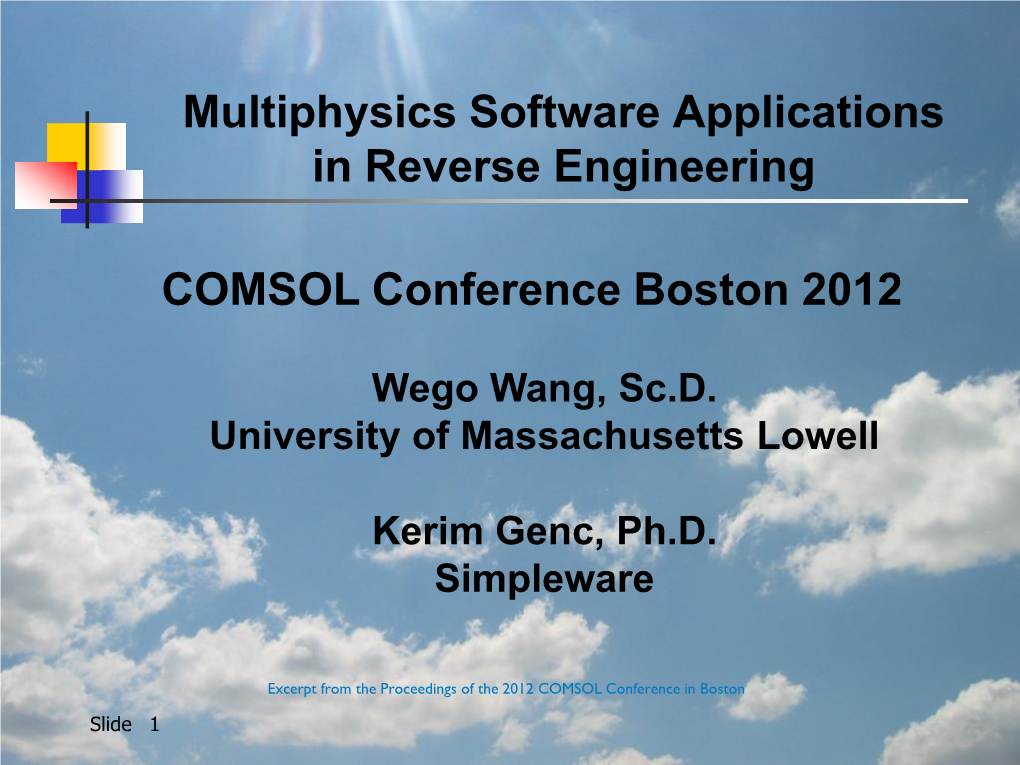 Multiphysics Software Applications in Reverse Engineering COMSOL Conference Boston 2012