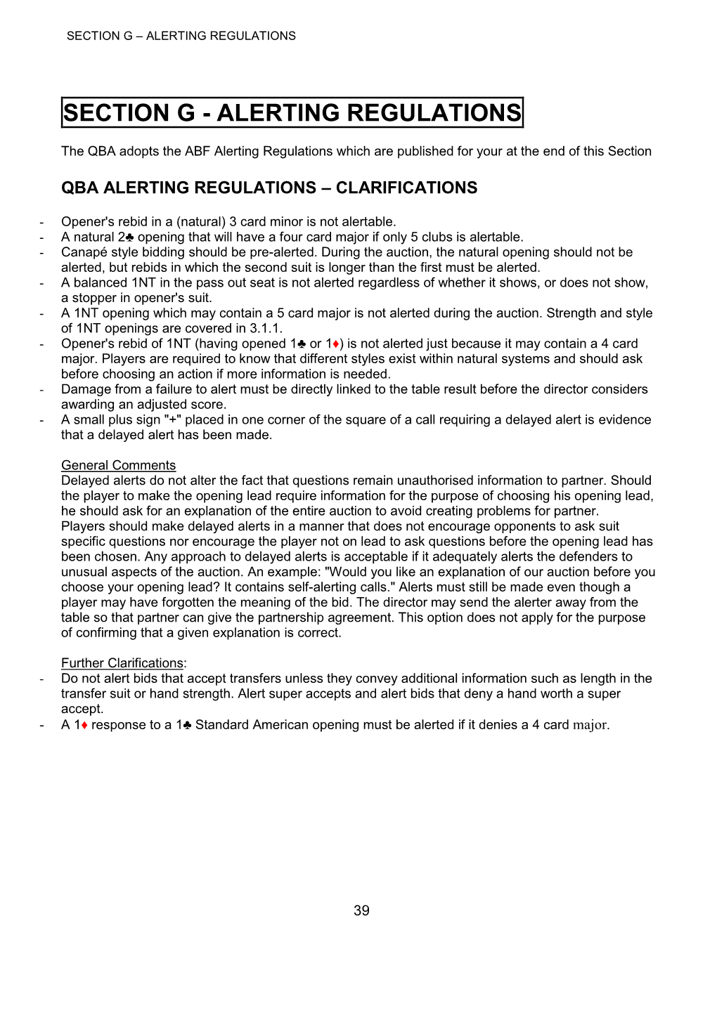 Section G – Alerting Regulations