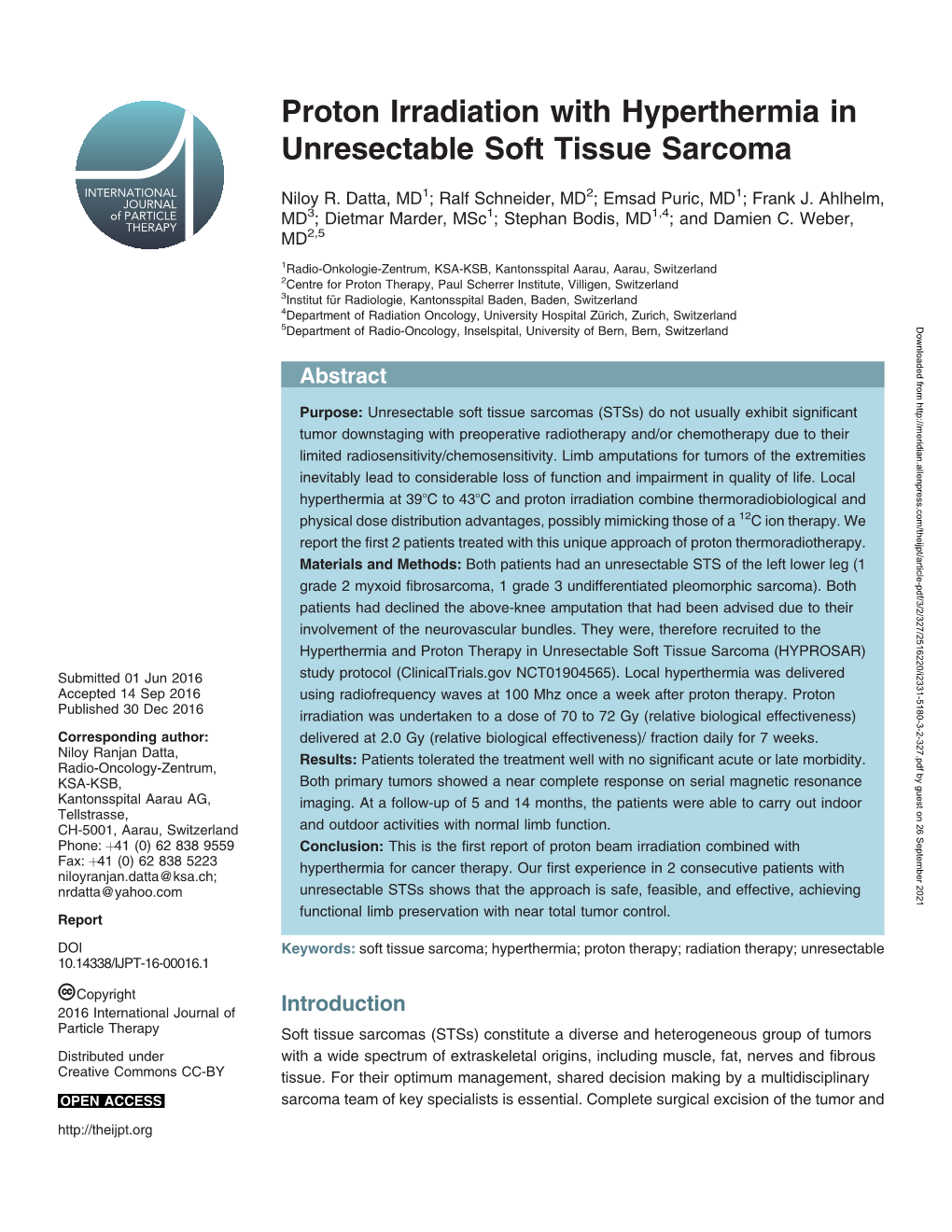 Proton Irradiation with Hyperthermia in Unresectable Soft Tissue Sarcoma