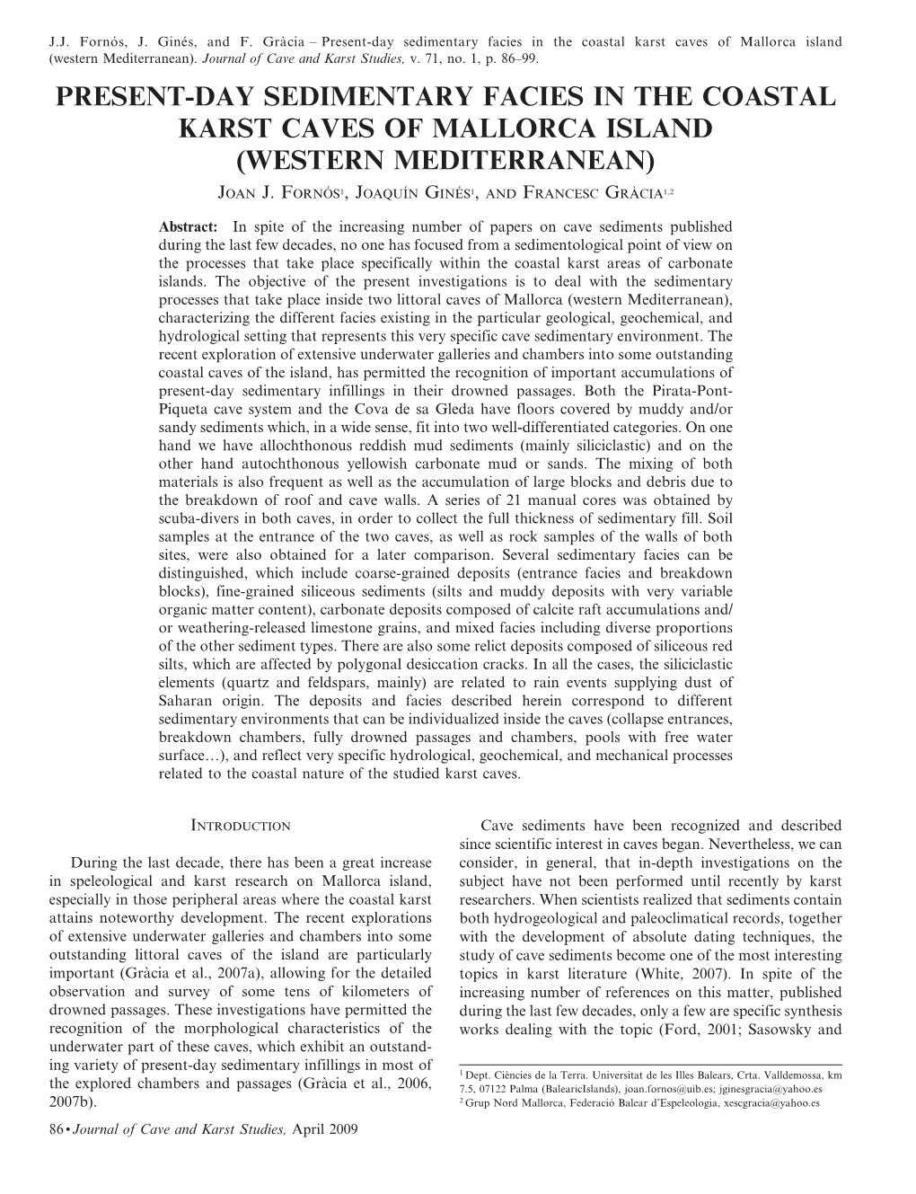 Present-Day Sedimentary Facies in the Coastal Karst Caves of Mallorca Island (Western Mediterranean)