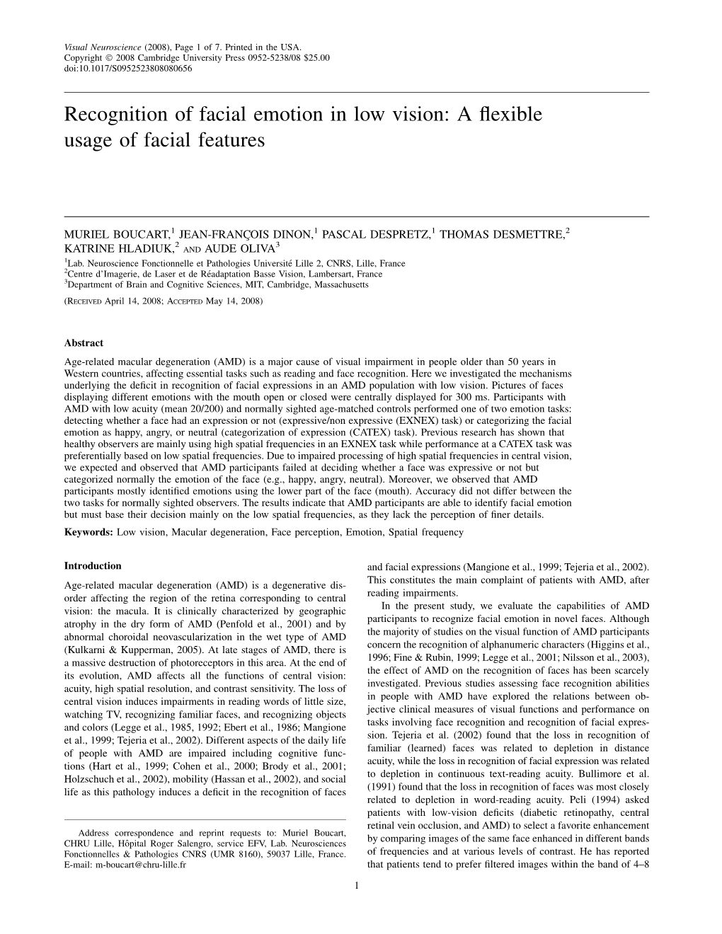 Recognition of Facial Emotion in Low Vision: a ﬂexible Usage of Facial Features