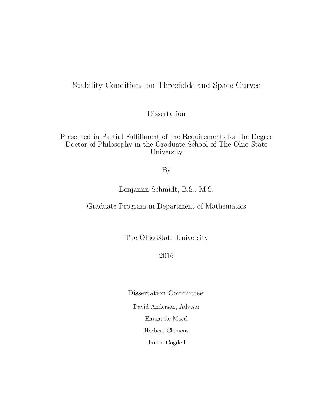 Stability Conditions on Threefolds and Space Curves