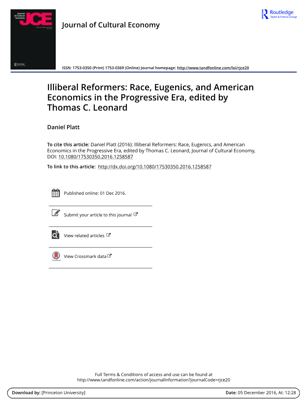 Illiberal Reformers: Race, Eugenics, and American Economics in the Progressive Era, Edited by Thomas C
