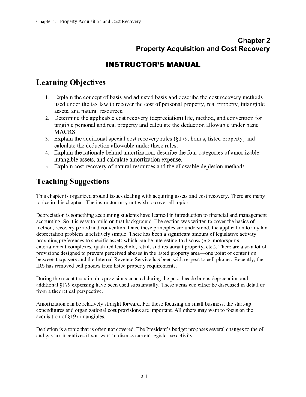 Chapter 2 - Property Acquisition and Cost Recovery