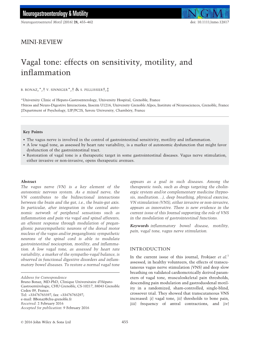 Vagal Tone: Effects on Sensitivity, Motility, and Inflammation