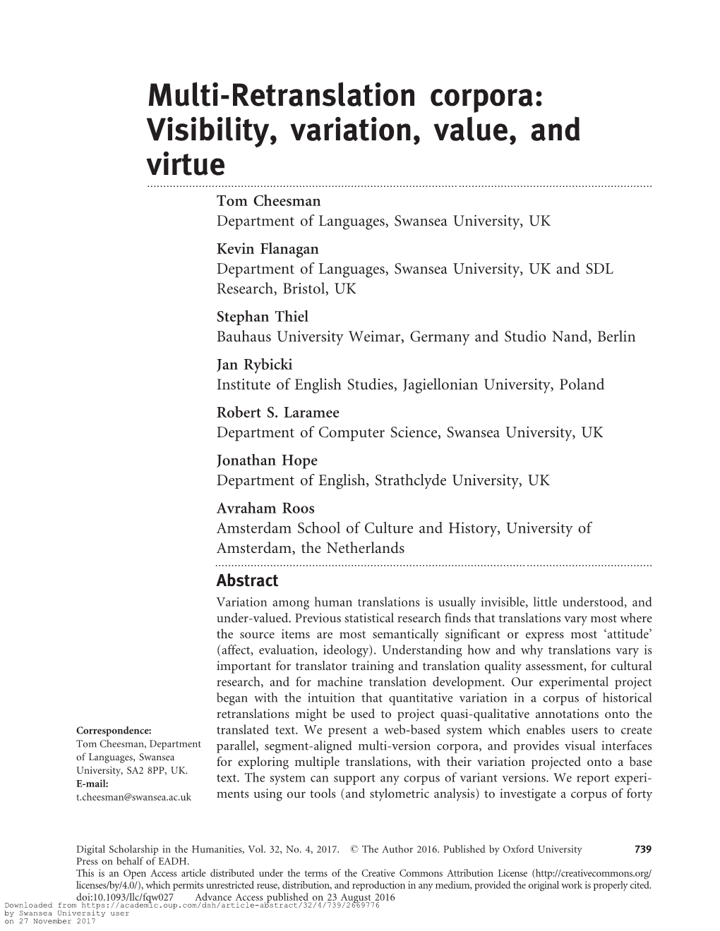 Multi-Retranslation Corpora: Visibility, Variation, Value, and Virtue