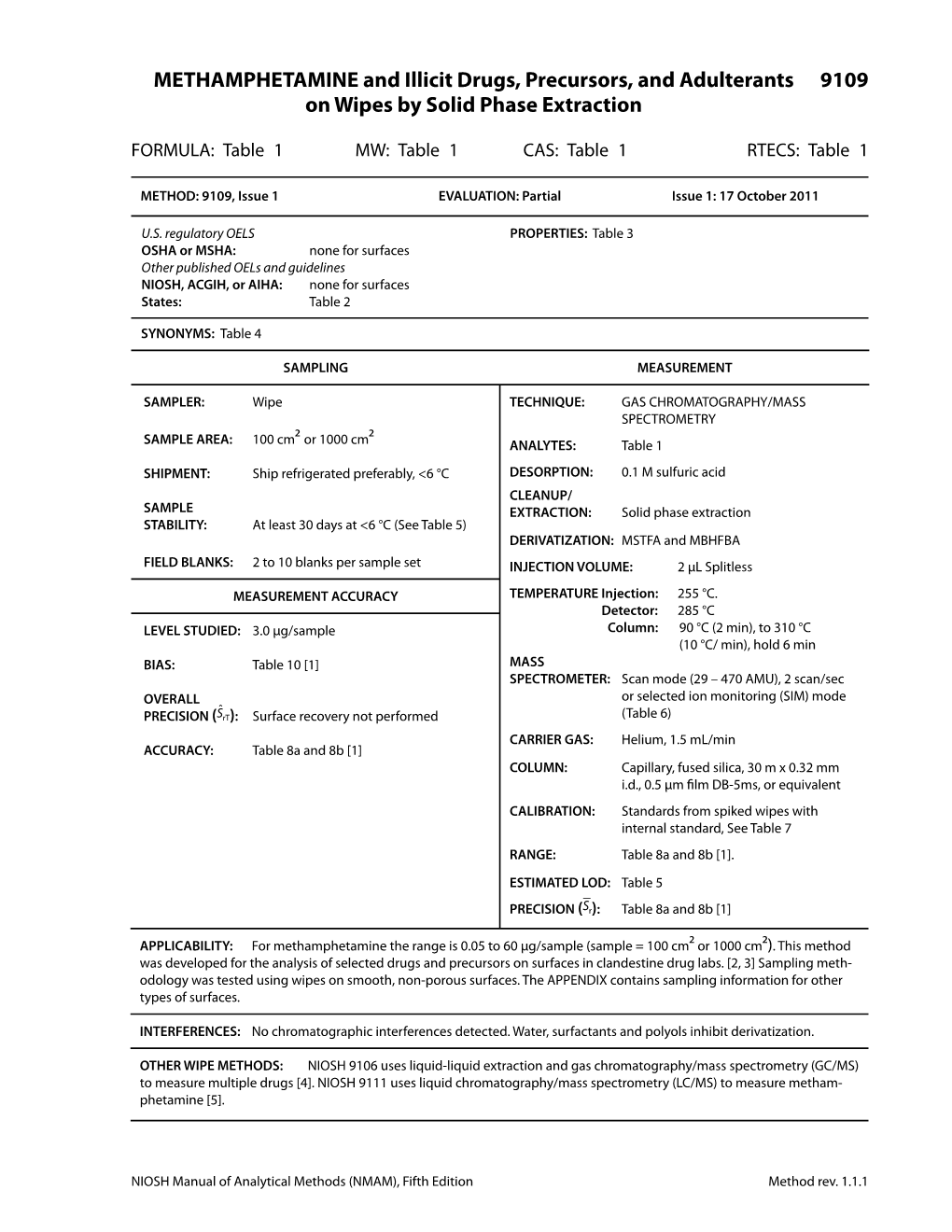 NIOSH Method 9109: Methamphetamine and Illicit Drugs