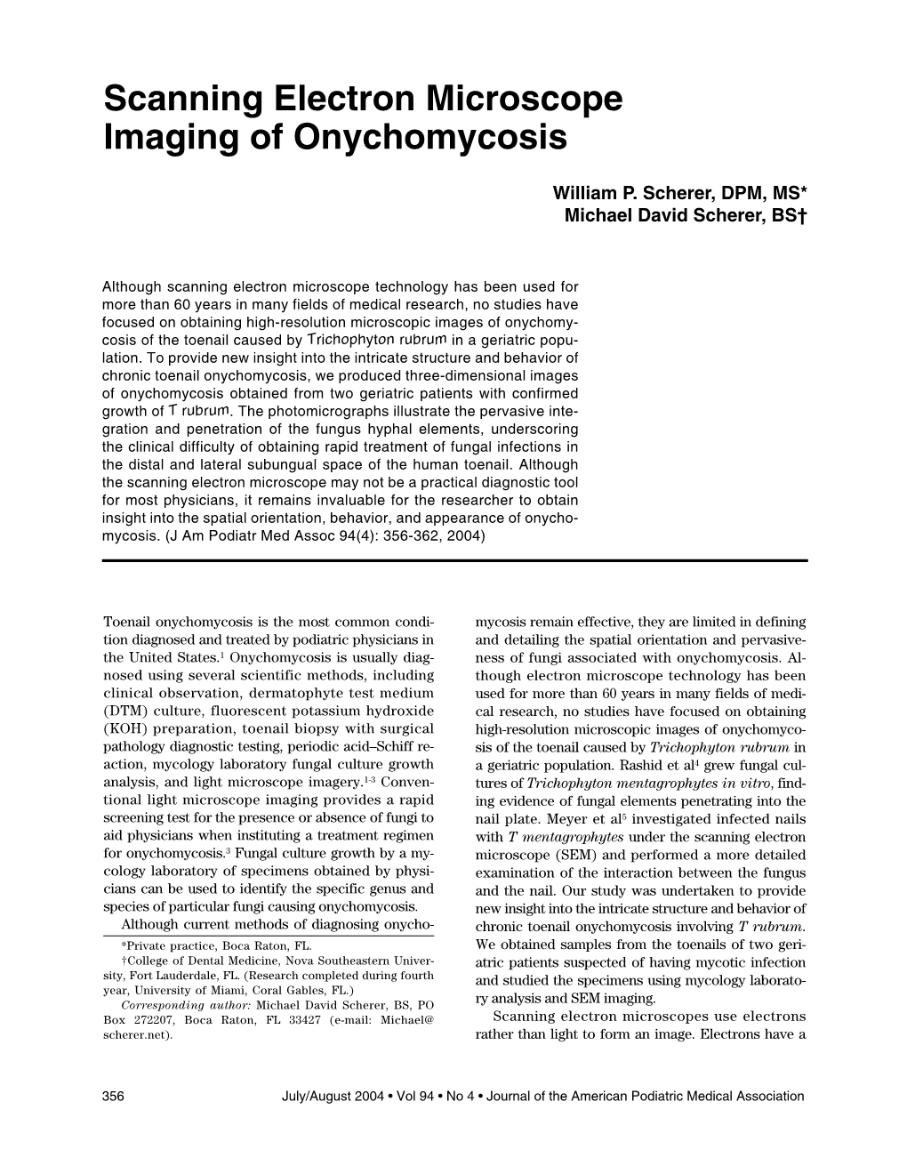 Scanning Electron Microscope Imaging of Onychomycosis