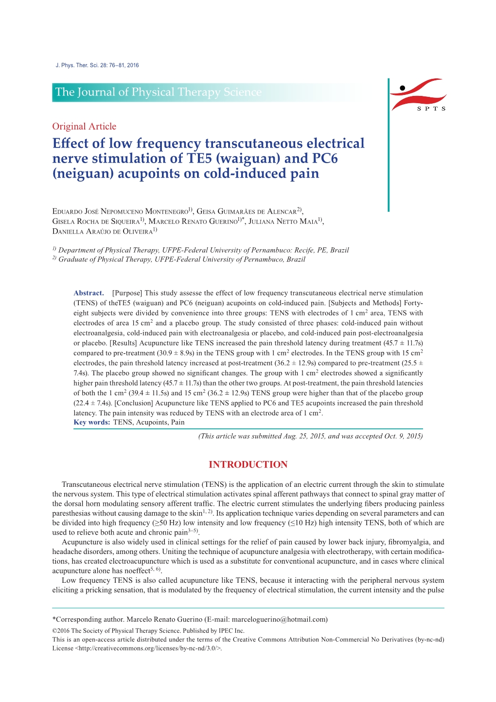 Effect of Low Frequency Transcutaneous Electrical Nerve Stimulation of TE5 (Waiguan) and PC6 (Neiguan) Acupoints on Cold-Induced Pain