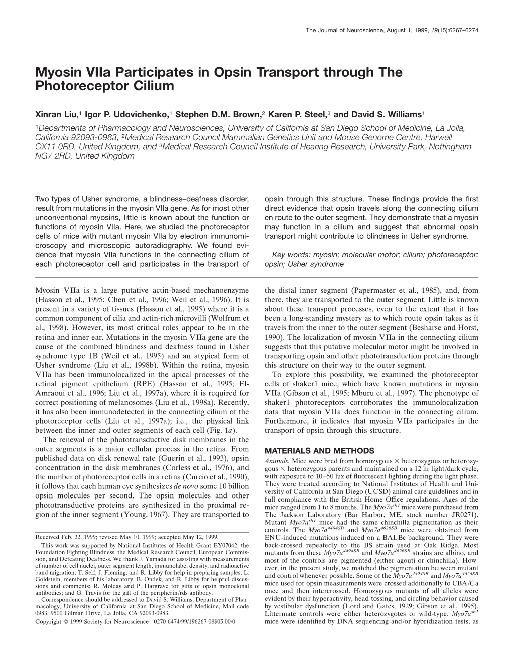 Myosin Viia Participates in Opsin Transport Through the Photoreceptor Cilium