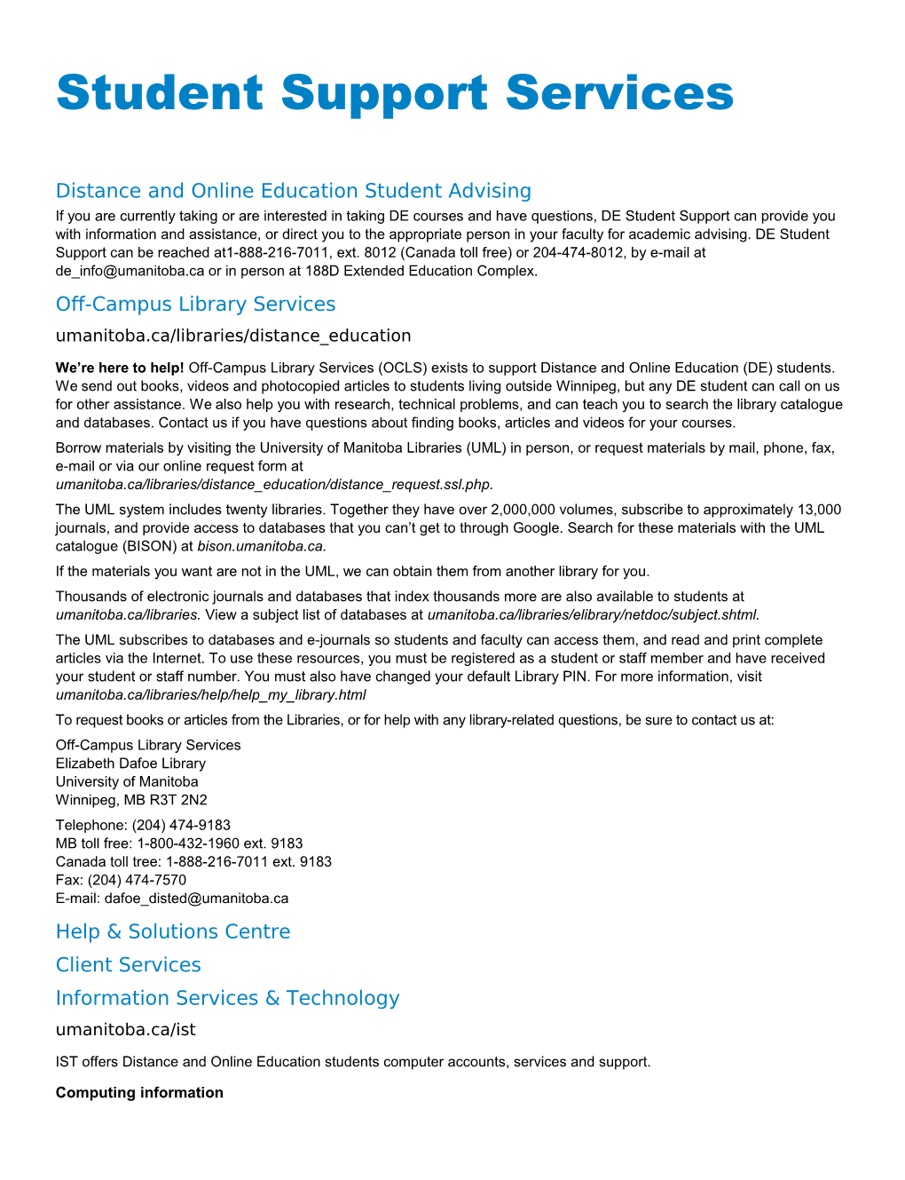 Distance and Online Education Student Advising