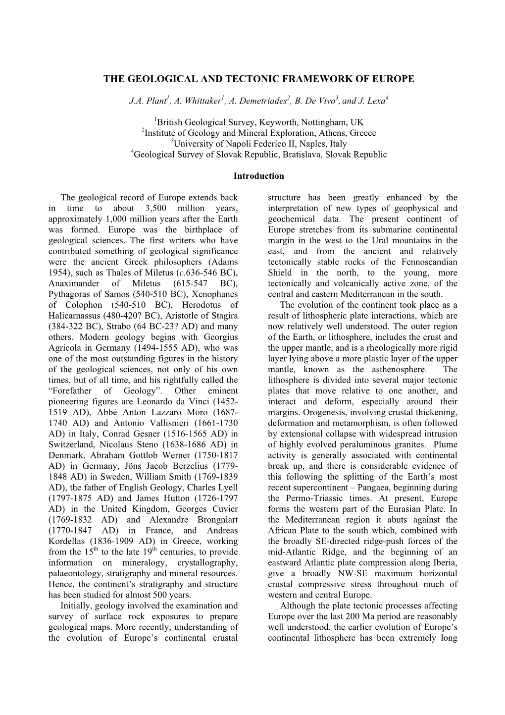 The Geological and Tectonic Framework of Europe