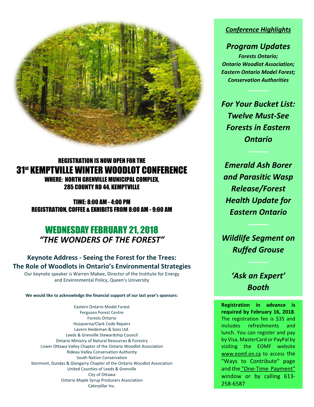 31St KEMPTVILLE WINTER WOODLOT CONFERENCE