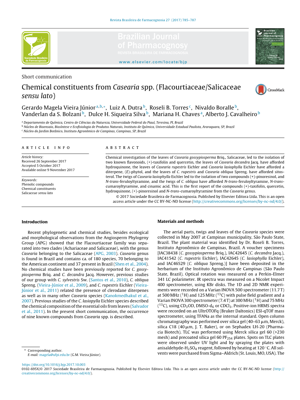 Chemical Constituents from Casearia Spp. (Flacourtiaceae/Salicaceae