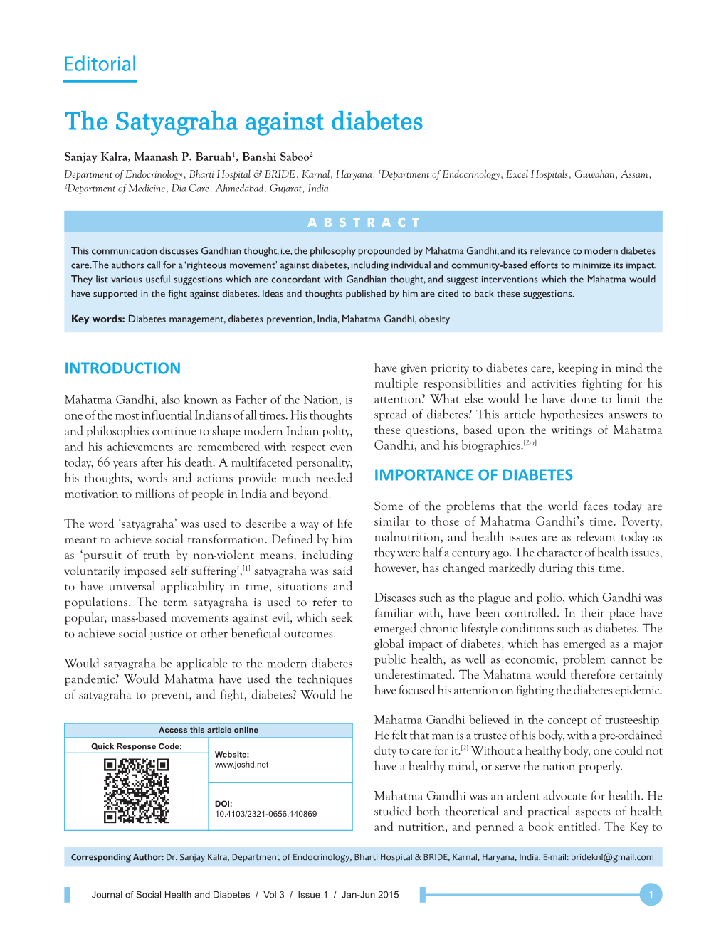 The Satyagraha Against Diabetes