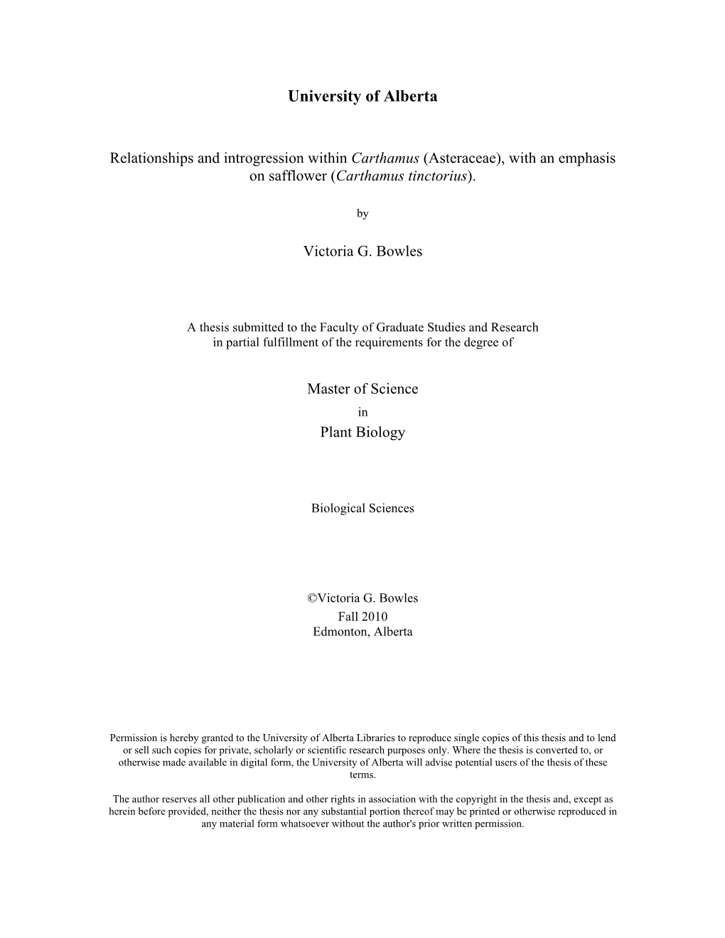 Thesis Submitted to the Faculty of Graduate Studies and Research in Partial Fulfillment of the Requirements for the Degree Of