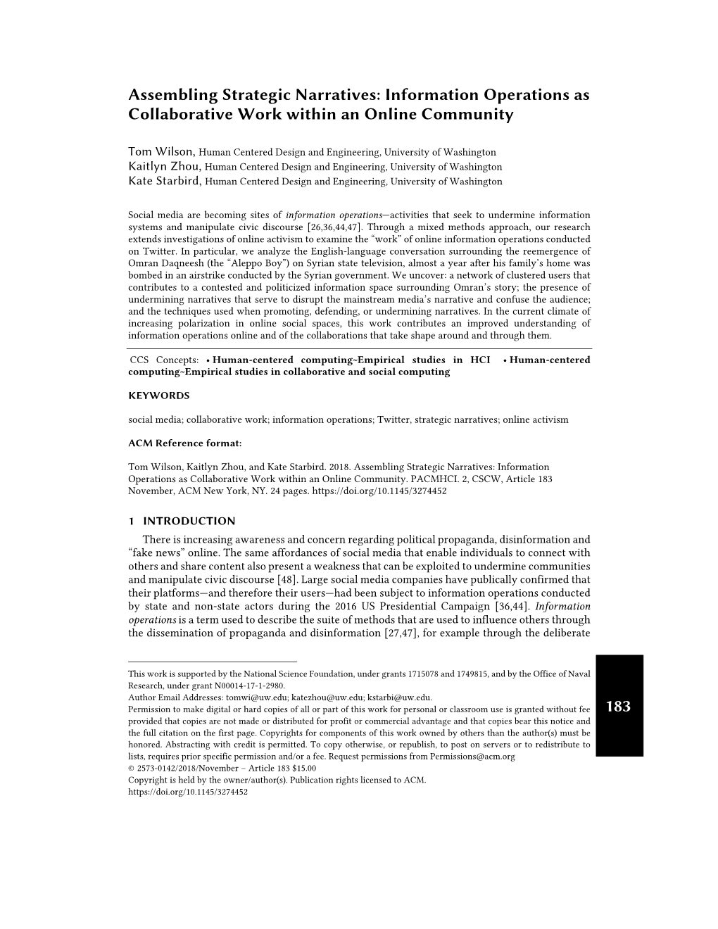Assembling Strategic Narratives: Information Operations As Collaborative Work Within an Online Community