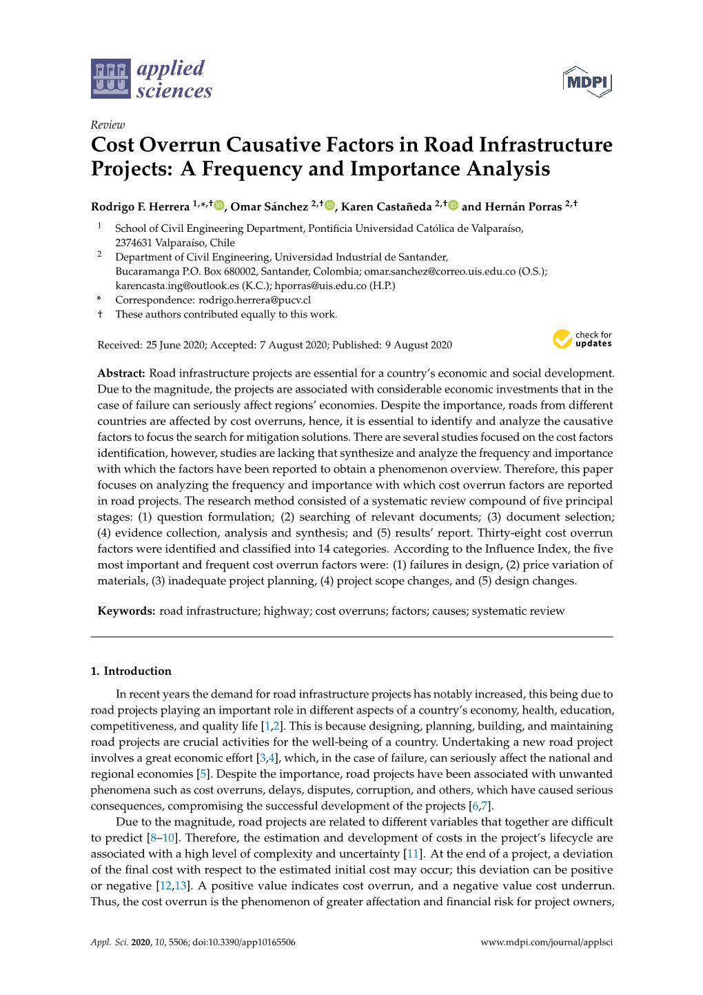 Cost Overrun Causative Factors in Road Infrastructure Projects: a Frequency and Importance Analysis