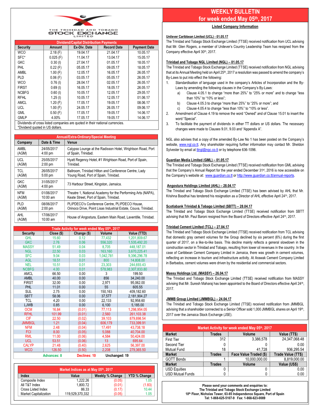 TTSE Weekly Bulletin 5Th May 2017