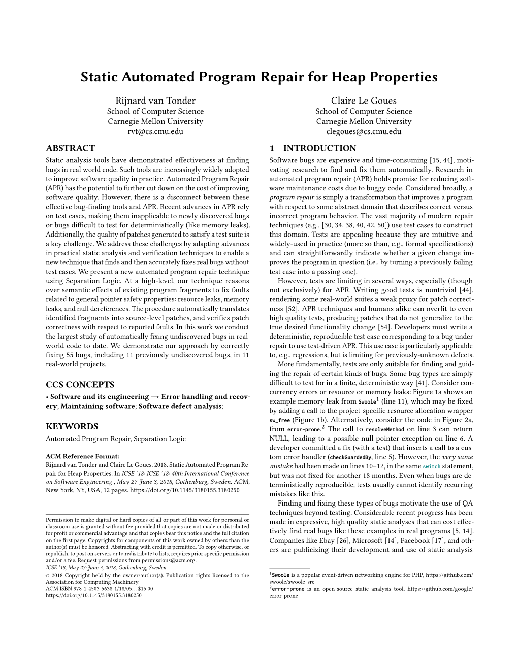 Static Automated Program Repair for Heap Properties