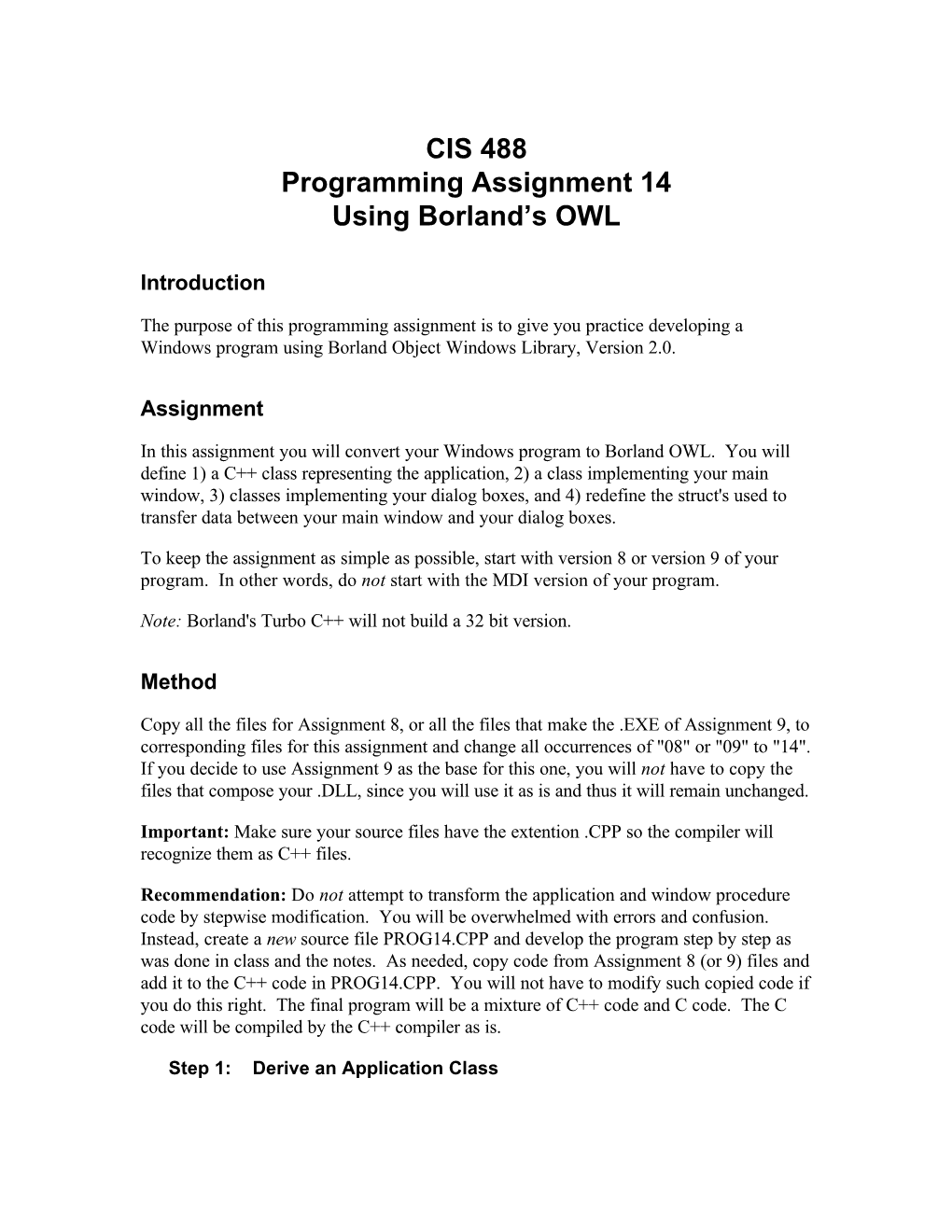 CIS 488 Programming Assignment 14 Using Borland's