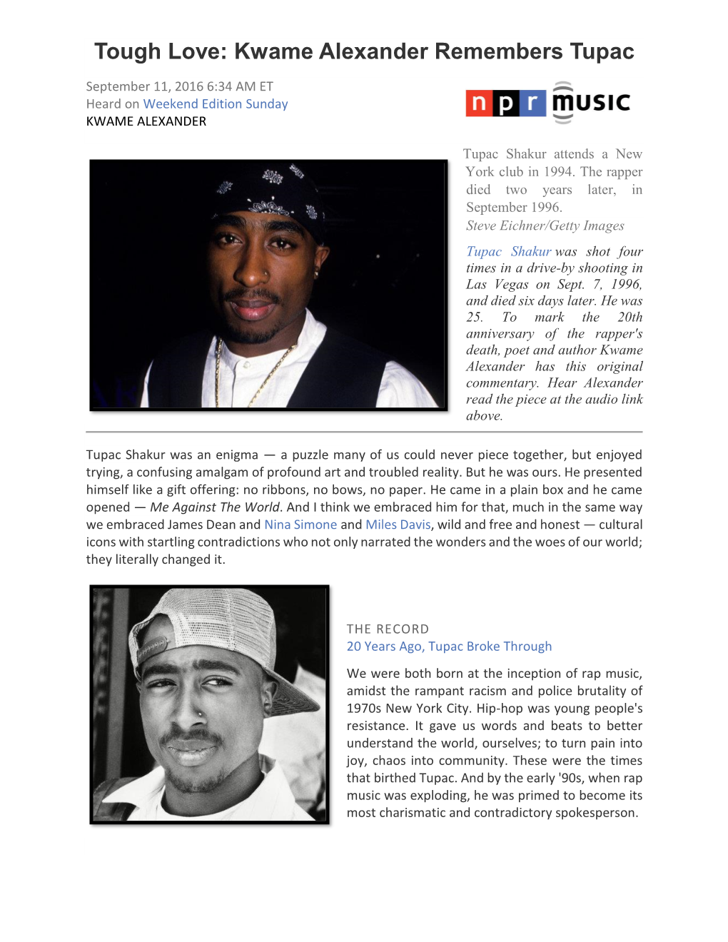 Tough Love: Kwame Alexander Remembers Tupac