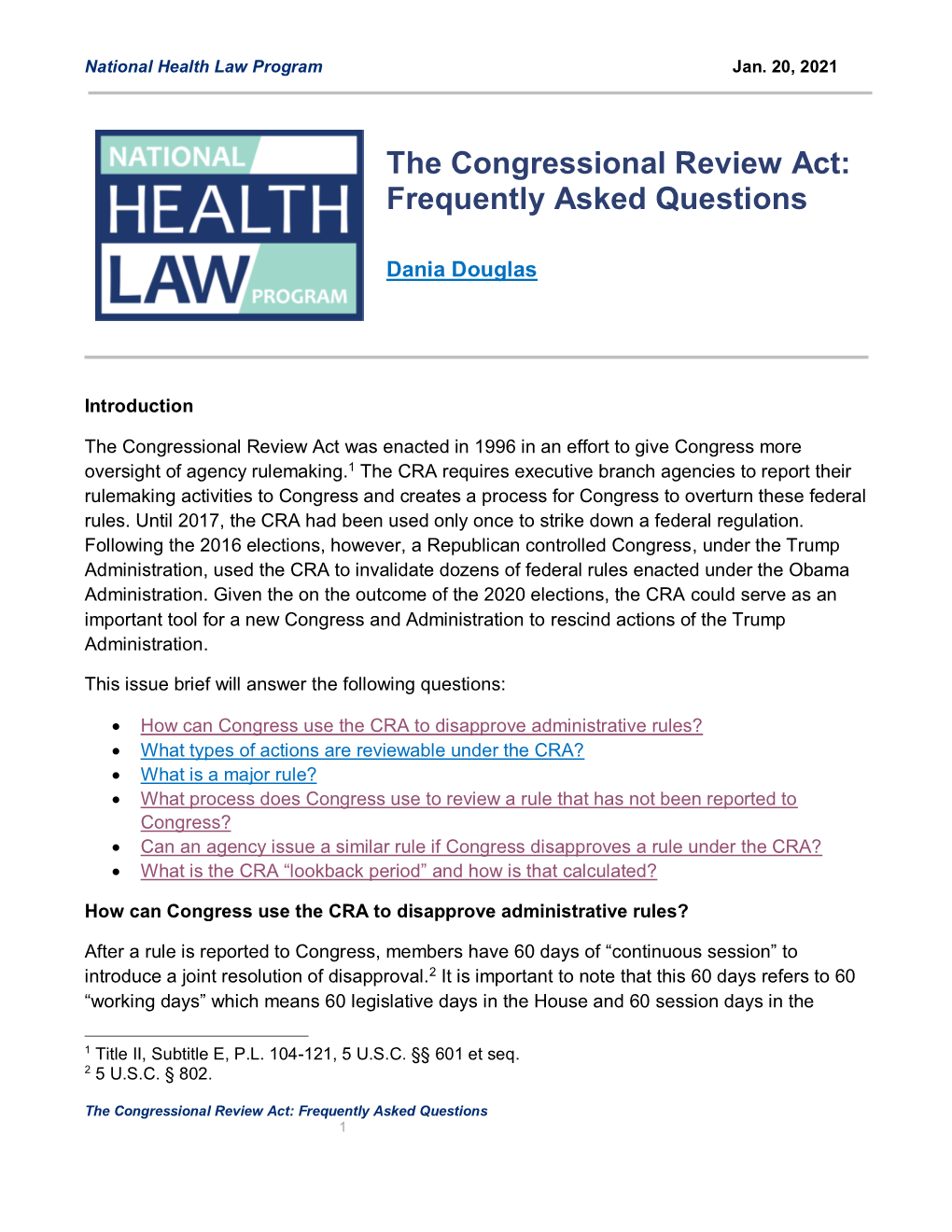 The Congressional Review Act: Frequently Asked Questions