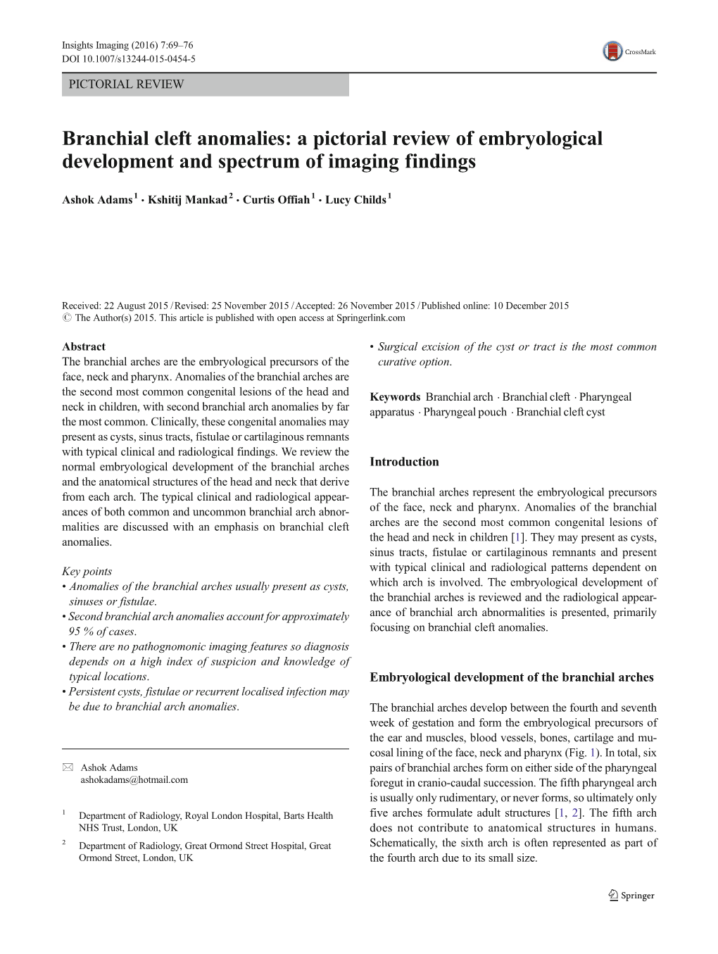 Branchial Cleft Anomalies: a Pictorial Review of Embryological Development and Spectrum of Imaging Findings