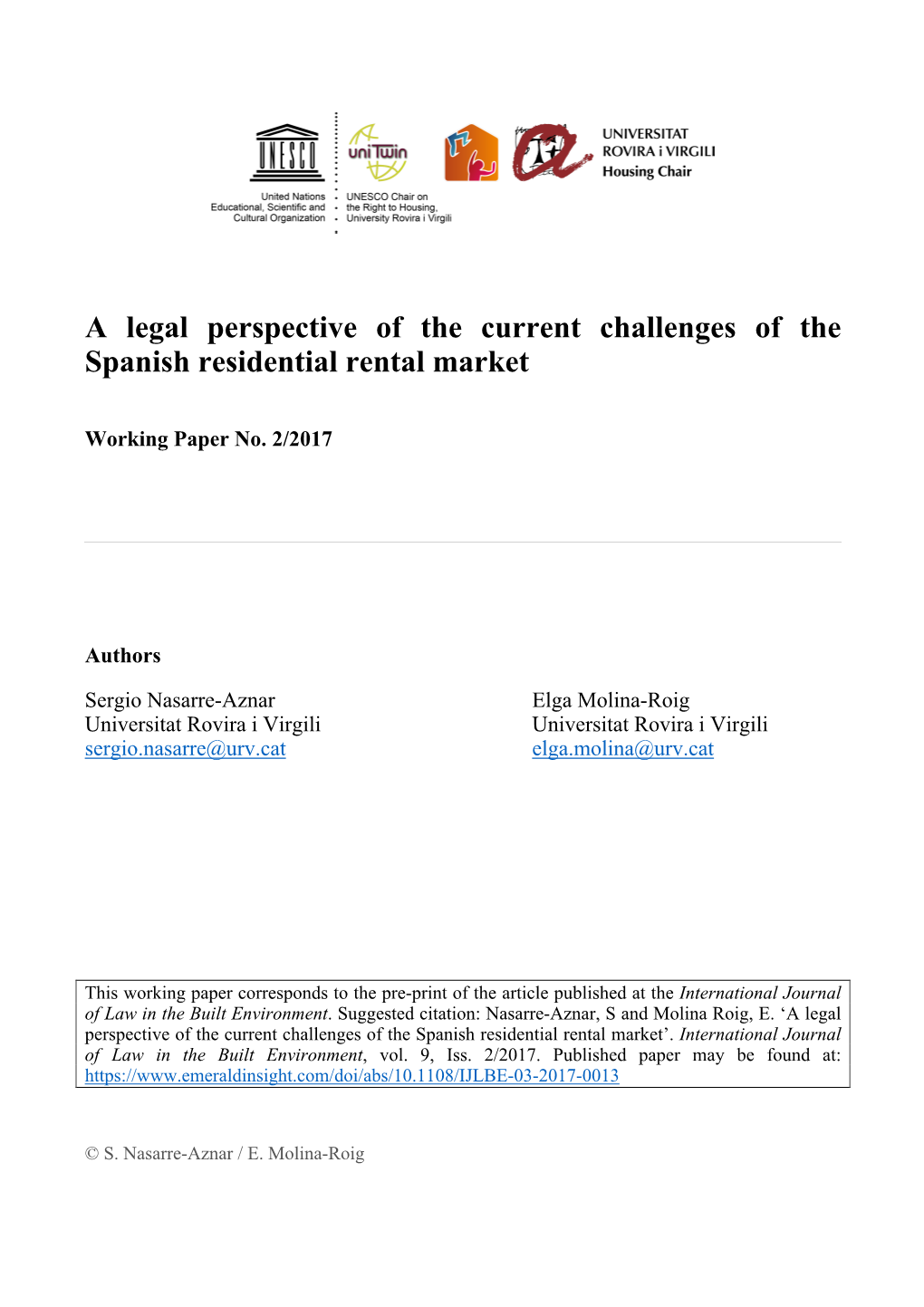 A Legal Perspective of the Current Challenges of the Spanish Residential Rental Market