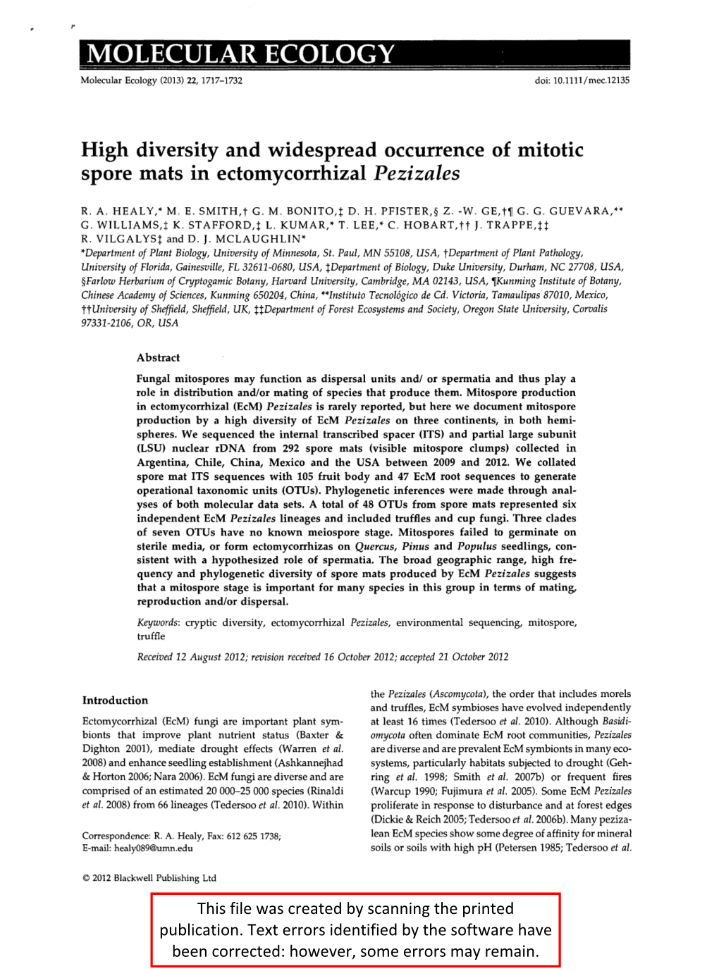 MOLECULAR ECOLOGY ~--~-~ --· -~-~------~ Molecular Ecology (2013) 22, 1717-1732 Doi: 10.1111/Mec.12135