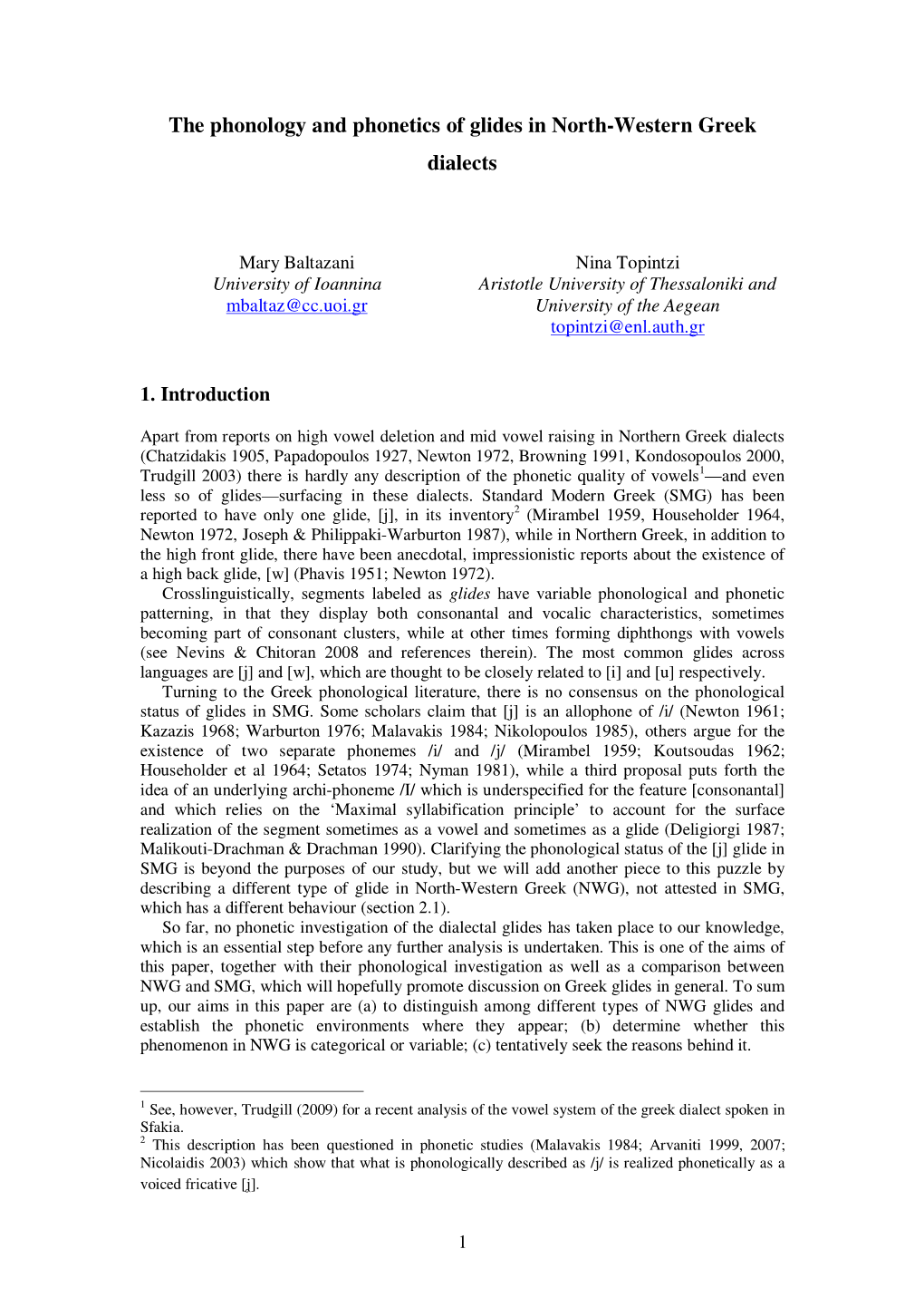 The Phonology and Phonetics of Glides in North-Western Greek Dialects