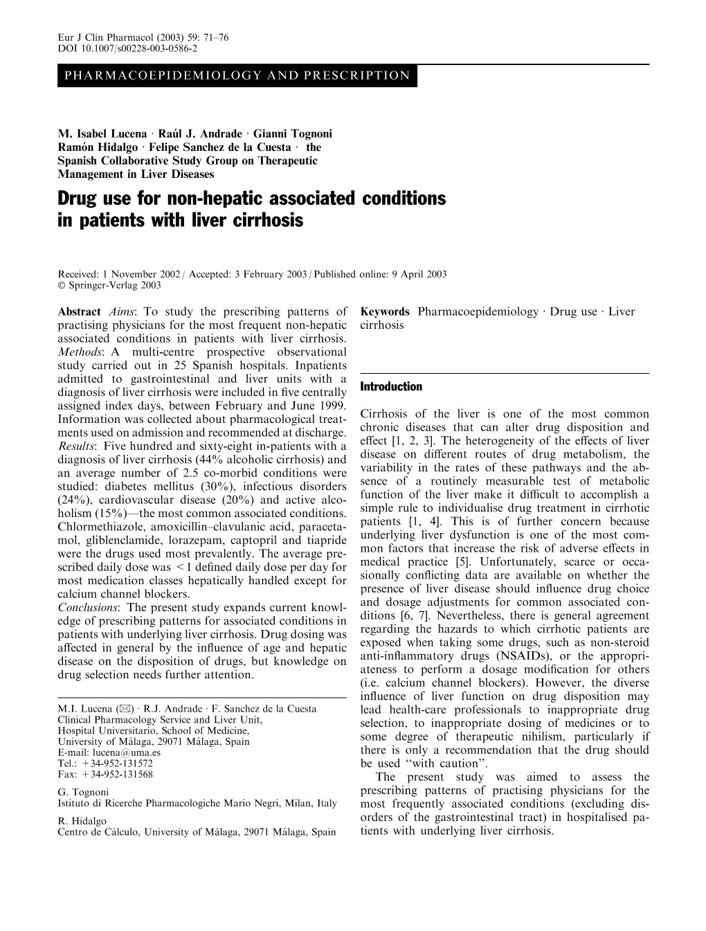 Drug Use for Non-Hepatic Associated Conditions in Patients with Liver Cirrhosis